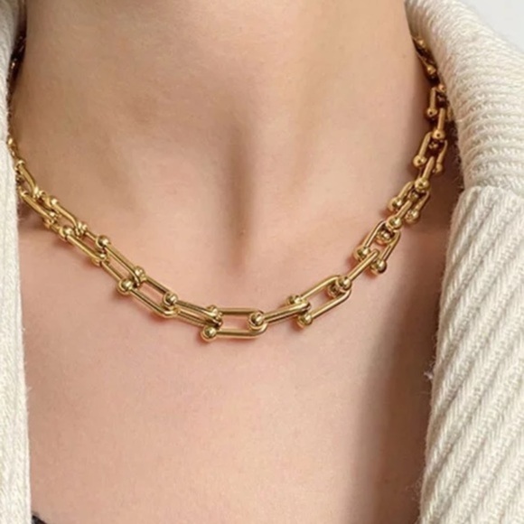 NEW Gold Over 925 Sterling U Shape Chain Necklace - Picture 3 of 5